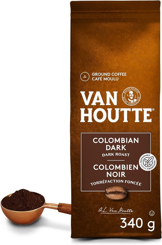 Van Houtte Colombian Dark Ground Coffee, 340g, Can Be Used With Keurig Coffee Makers Unflavored 340 g (Pack of 1)