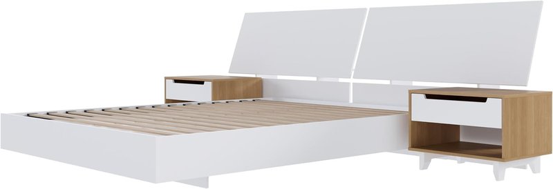 Nexera Oslo 4-Piece Floating Platform Bedroom Set, White, Queen Queen White & Natural Maple