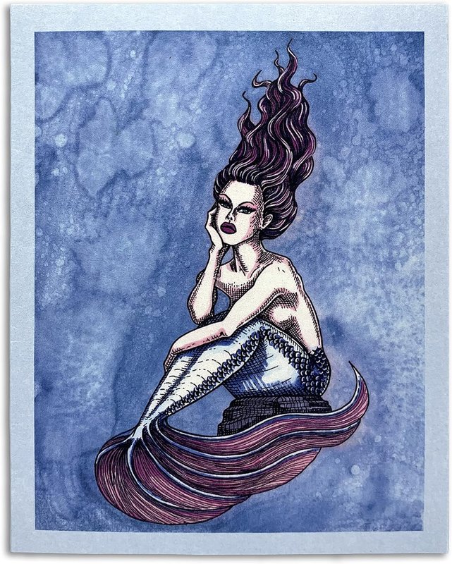 Sapphorica Creations Mystic Mermaid Hand-Illustrated Art Card including die-cut Sticker, for All Occasions