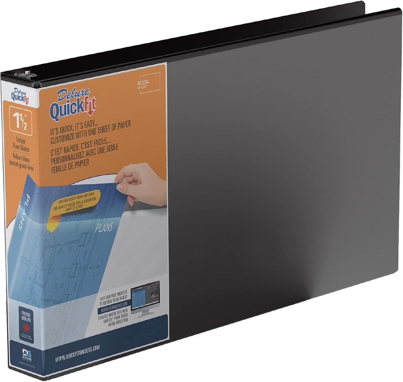 QUICKFIT 1.5-Inch Ledger Binder, 11" x 17" Landscape, Locking D-Ring, Black (94021) Single Binder Black 1.5-Inch