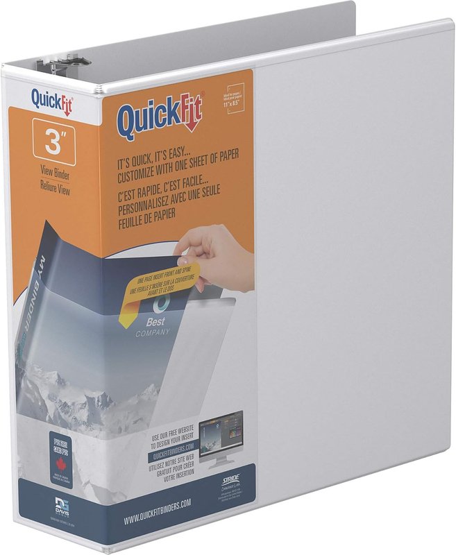 QuickFit View Binder, 3-Ring Binder for School or Office, D Ring, White, Single, 3 Inch