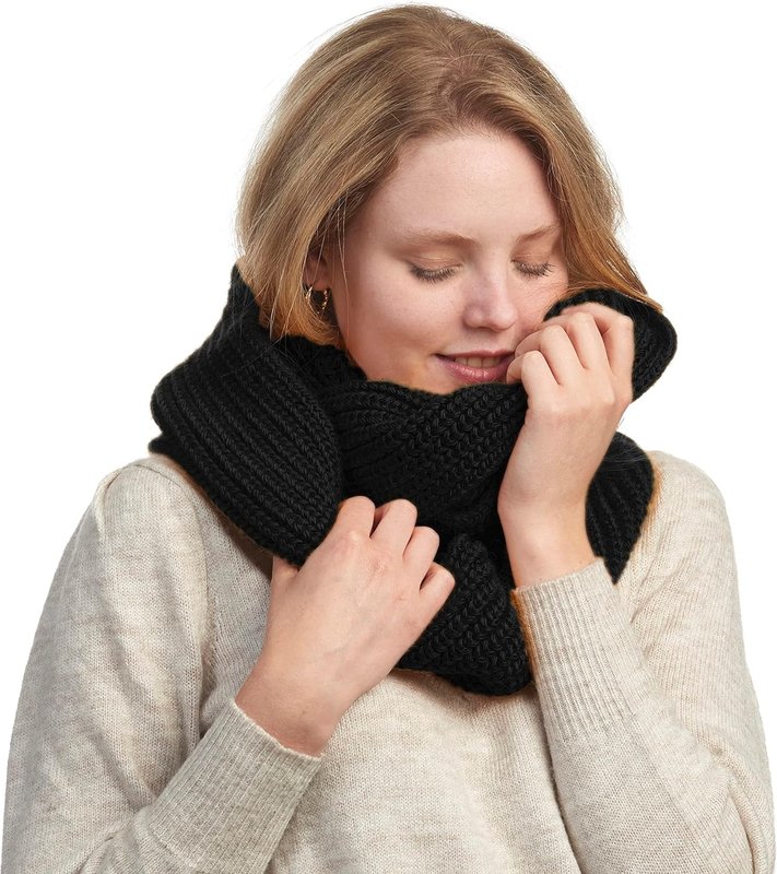 Canada Knitwear Thick Knit Loop Scarf for Women Men Infinity Scarves Circle Warm Women's Winter Knitted Black