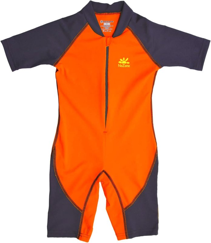 Nozone Bahia Kids Sun Protective One-Piece Swimsuit for Boys, Quick Drying, UPF 50+ 8 Orange/Charcoal