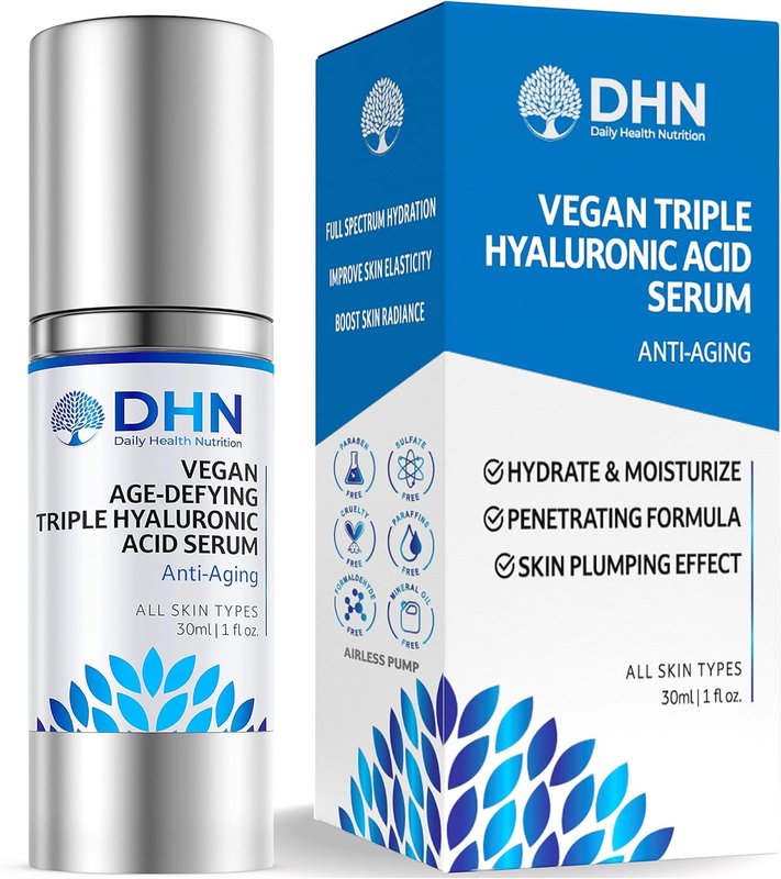 Triple Hyaluronic Acid Anti-Aging Face Serum. 3 Types of Pure Hyaluronic Acid with Vitamin C for Smoother, Firmer Looking Skin. Triple Hydrating Boost. Made in Canada, Vegan & Cruelty Free
