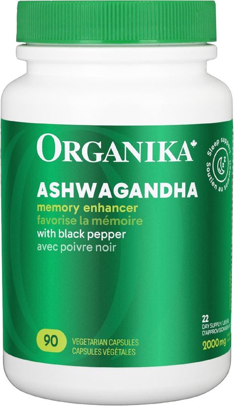 Organika Canadian-Made Ashwagandha with Black Pepper- Enhanced Absorption, Memory Support, Sleep Aid, Adaptogenic- 90vcaps 90 count (Pack of 1)