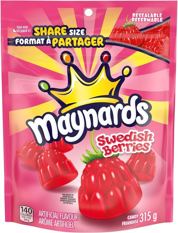 Maynards, Swedish Berries Candy, Gummy Candy, Sharing Size, 315 g, Prepared in Canada Swedish Berries 315g
