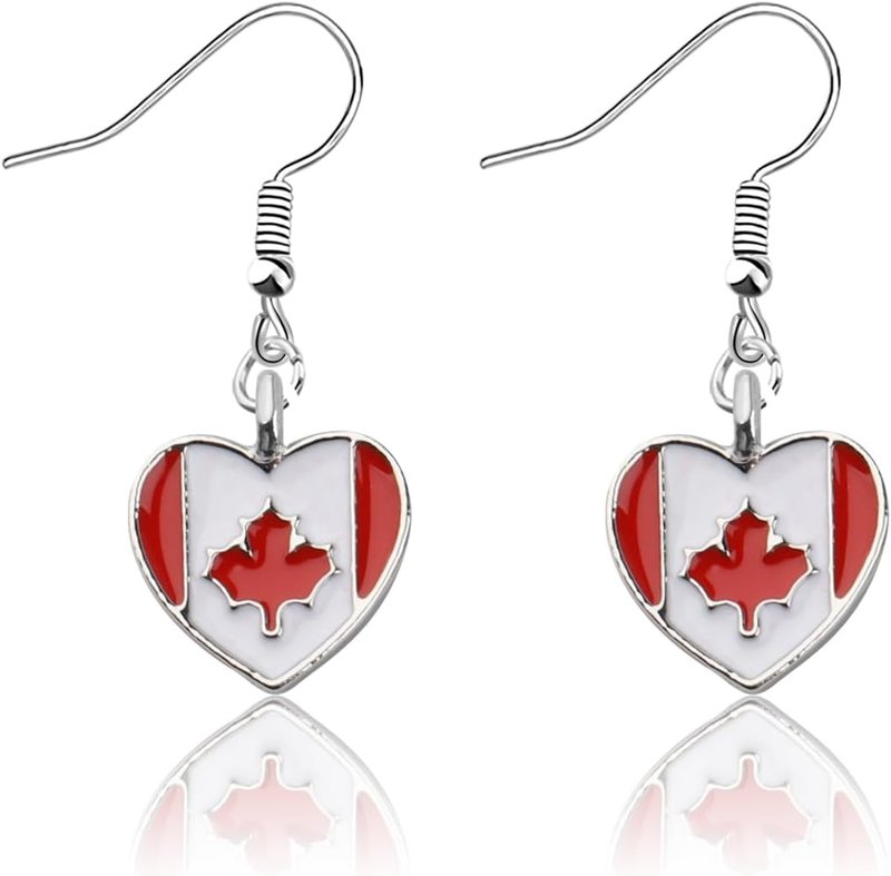 CENWA Canada Flag Heart Charm Earring/Keychain Flag Gift Canada Flag Gift National Flag Gift Canada Maple Leaf Jewelry Canada Flag earrings CA