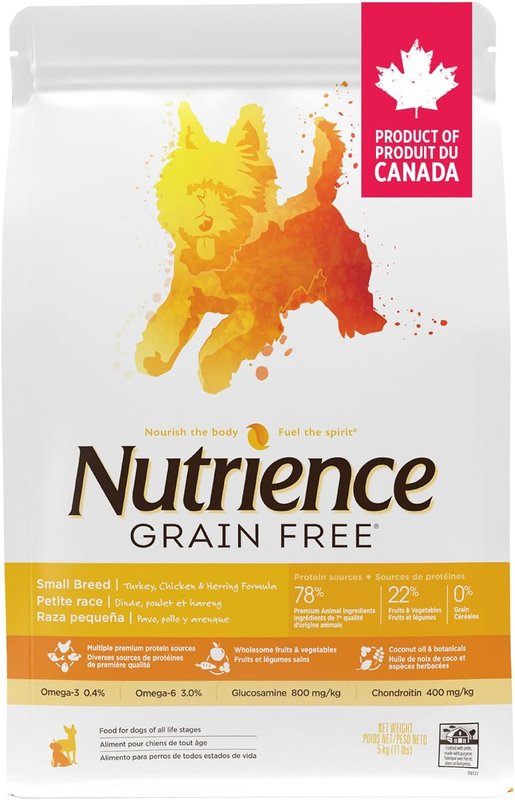Nutrience Grain Free for Small Breed Dog Food, 5 kg (11 lbs), Canadian Turkey, Chicken & Herring, Dry Dog Food, High Protein, Nourriture Pour Chien, Manger Pour Chien