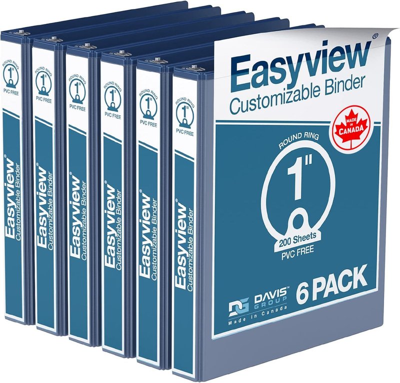 EasyView Premium 1-Inch Binders with Clear-View Covers, 3-Ring Binders for School, Office, or Home, Colored Binder Notebooks, Pack of 6, Round Ring, Royal Blue