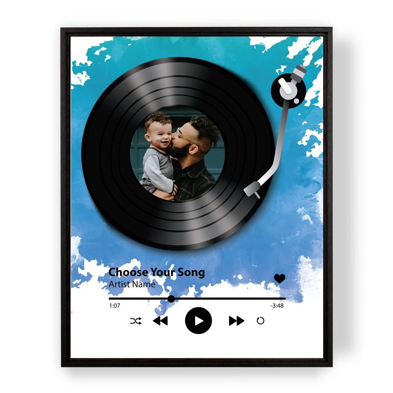[SF Customizables] Personalized Photo With Watercolor Record Vinyl Music Timer Poster Print Wall Art [Framed Poster]