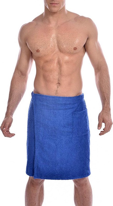 Gary Majdell Sport Men's Soft Cotton Knit Terry Cloth Spa and Bath Towel Wrap with Pocket Royal Blue
