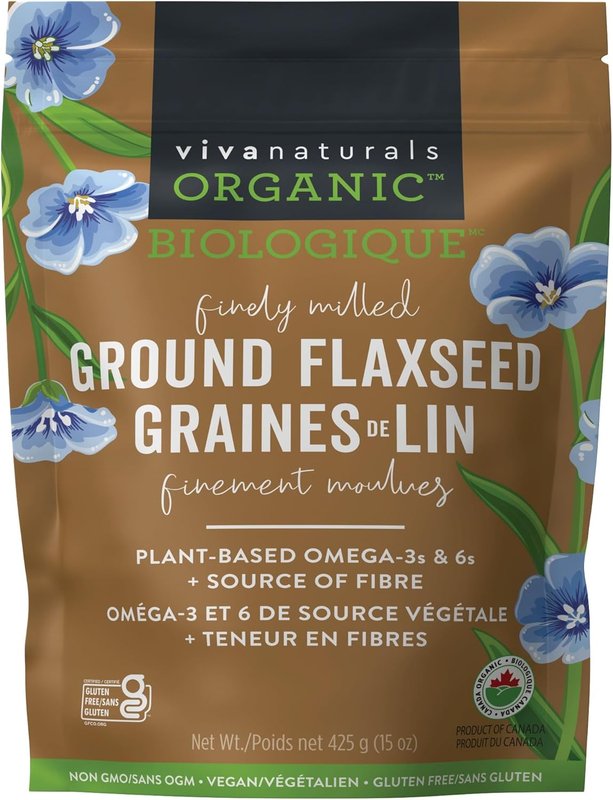 Viva Naturals Canadian-Made Organic Ground Flaxseed - Premium Flax Seeds for Baking, Smoothies - Certified Organic, Non-GMO, Keto & Vegan Friendly Graine De Lin 425 g (15 oz)