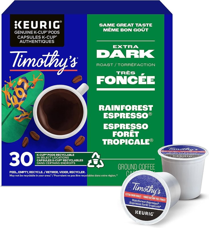 Timothy's Rainforest Espresso K-Cup Coffee Pods, 30 Count For Keurig Coffee Makers Rainforest Espresso 30 count (Pack of 1)