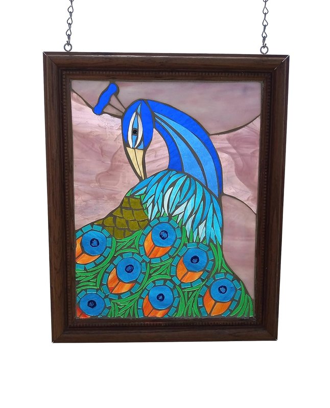 Peacock Mosaic Stained Glass Panel