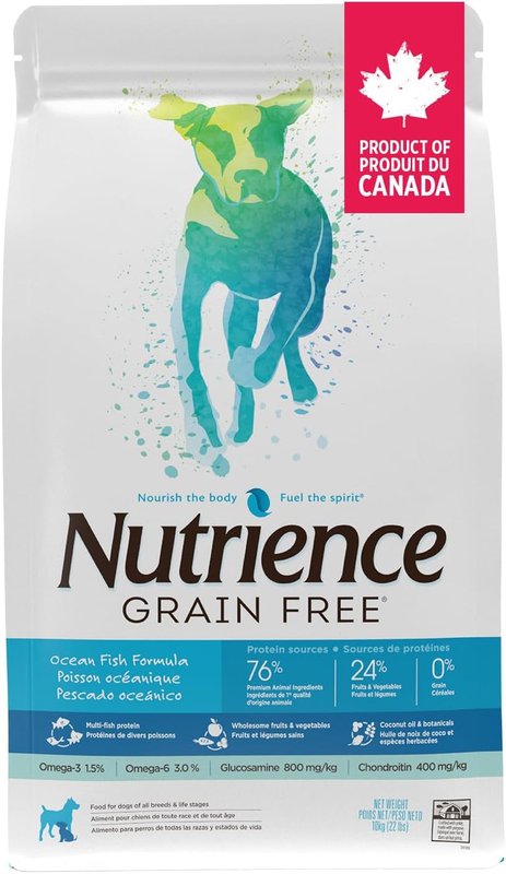Nutrience Grain Free Dog Food, 10 kg (22 lbs), Canadian Ocean Fish Formula, Dry Dog Food, Multi-Fish Protein, Nourriture Pour Chien, Manger Pour Chien