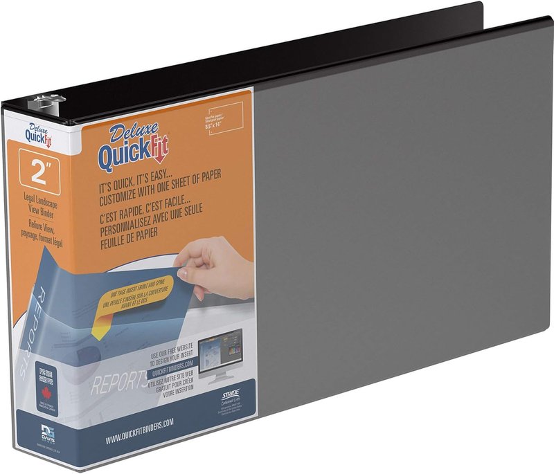 QUICKFIT 95031L Deluxe View Binder - 2" Binder Capacity - Legal - 8 1/2" x 14" Sheet Size - 400 Sheet Capacity - 3 x Round Ring Fastener(s) - 2 Internal Pocket(s) - Black - Recycled - 1 Each
