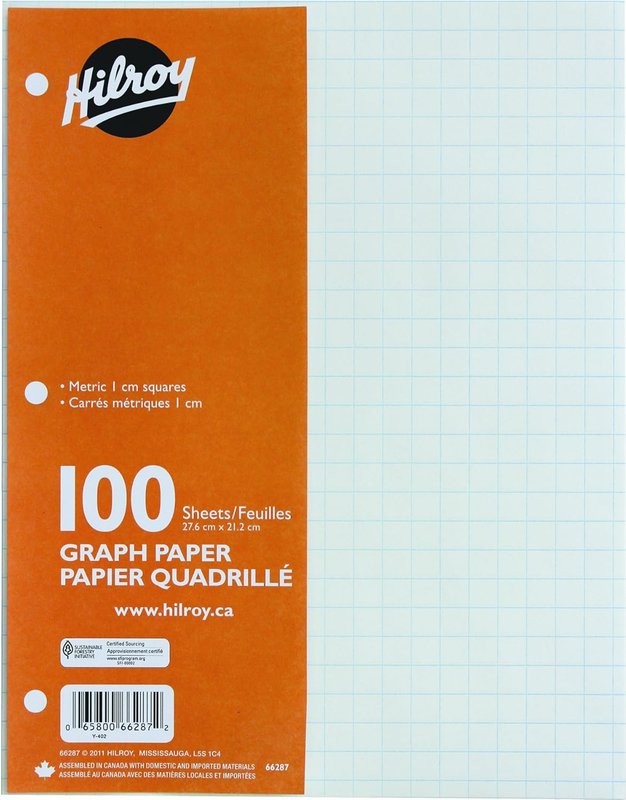 Hilroy Metric Graph Refill Paper, 1cm Squares, 10-7/8 X 8-3/8-Inch, 3 Hole Punched, 100 Sheets Per Pack, 40 Packs -66287 Metric 100 sheets/40 pack