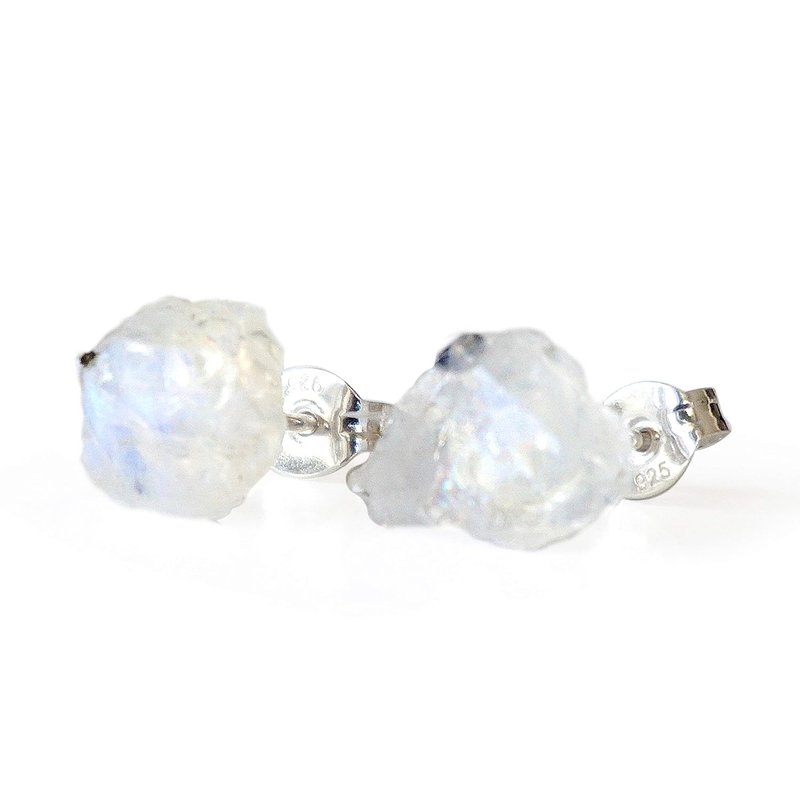Designs by Nature Gems Raw Rainbow Moonstone Stud Earrings in Sterling Silver for Women, Made in Canada