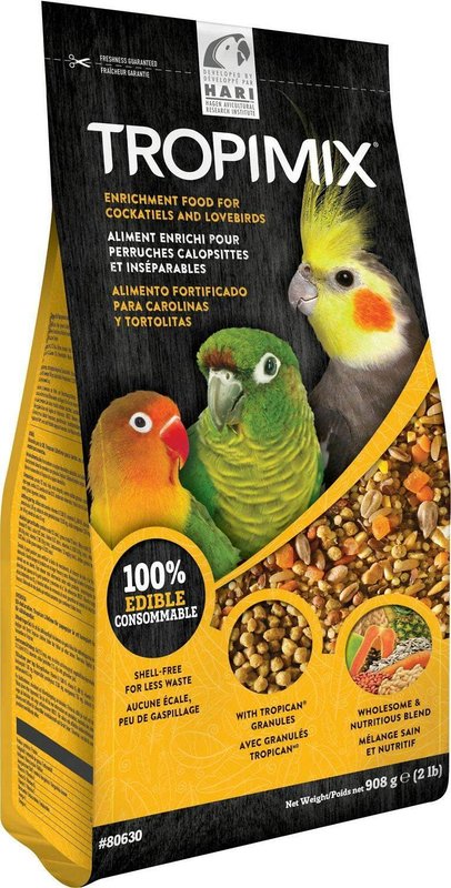 Tropimix Premium Formula for Cockatiels and Lovebirds, Enriched with Essential Vitamins and Amino Acids for Feather Growth, 2 lb Bag 908 g (Pack of 1)