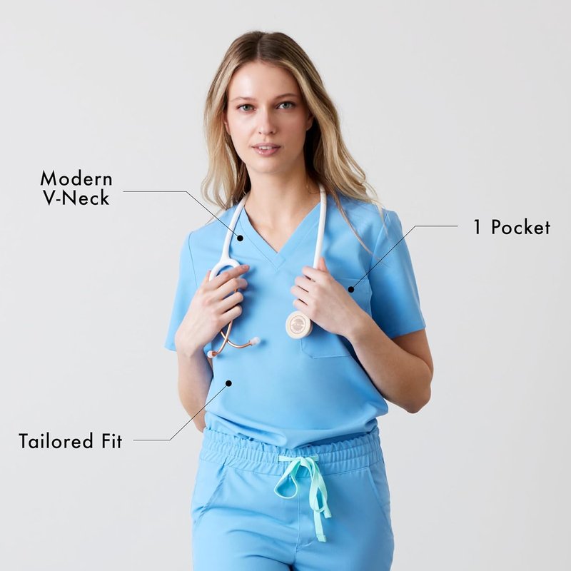 Garde-Malade Womens Scrub Top Large Bleu Classique