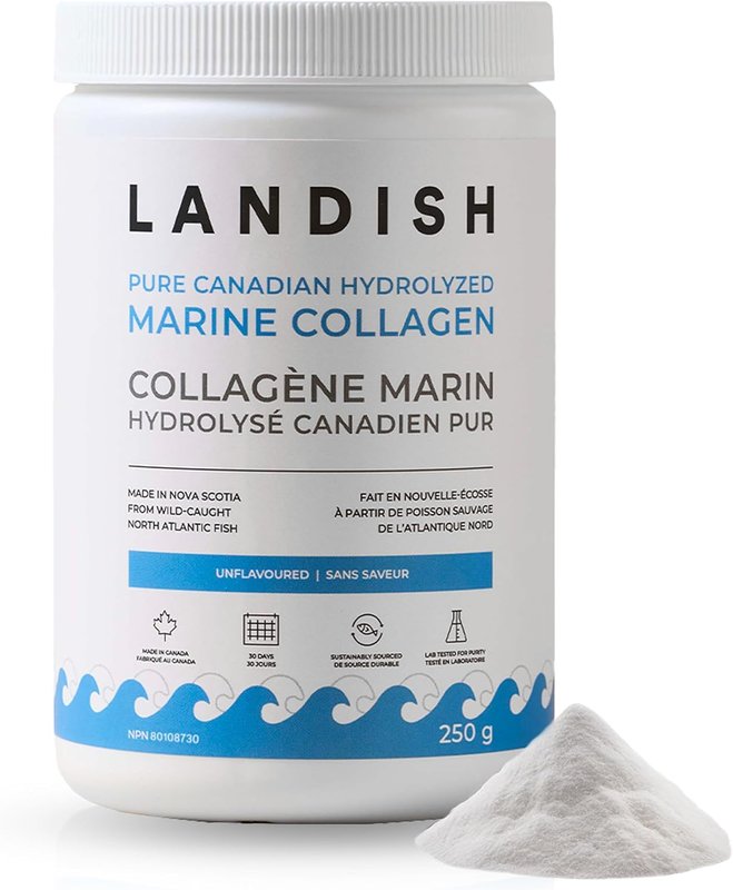 Landish Pure Canadian Marine Collagen Peptides Powder - Whole-Body Benefits & Joint Support, For Women & Men - Hydrolyzed, Unflavoured, Ultra-Pure Protein Supplement - Fully Dissolves, 0 Carb & Sugar - Made in Canada - 250 g (30-Day Supply)