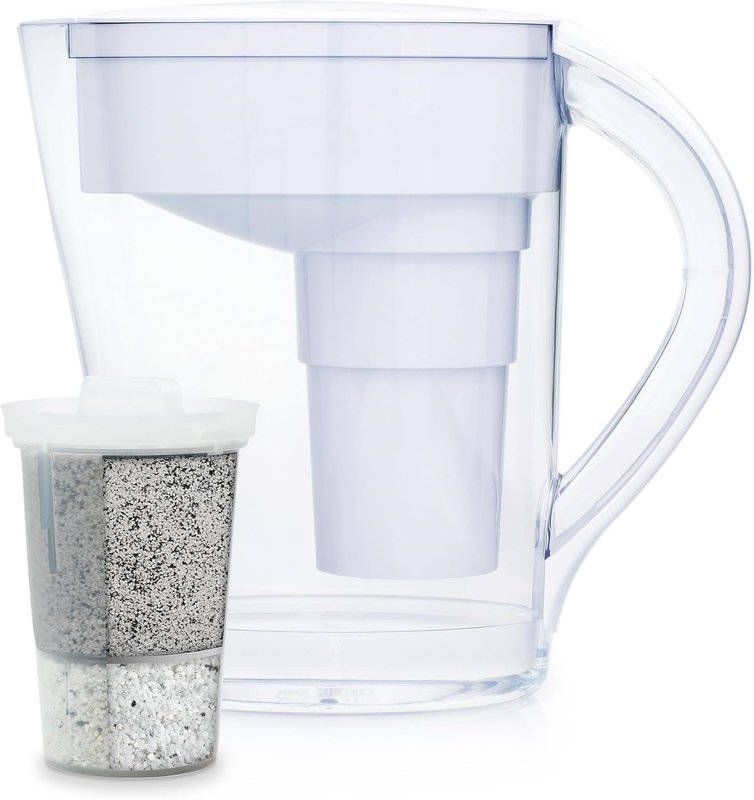 Santevia MINA Alkaline Water Filter Pitcher | Water Filtration System | Chlorine and Lead Filter | Water Purifier Pitcher | Home Water Filtration Pitcher | 9-Cup at Home Water Filter | Made in Canada White