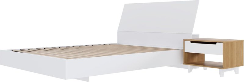 Nexera Porter 3-Piece Floating Platform Bedroom Set, White, Queen Queen White & Natural Maple