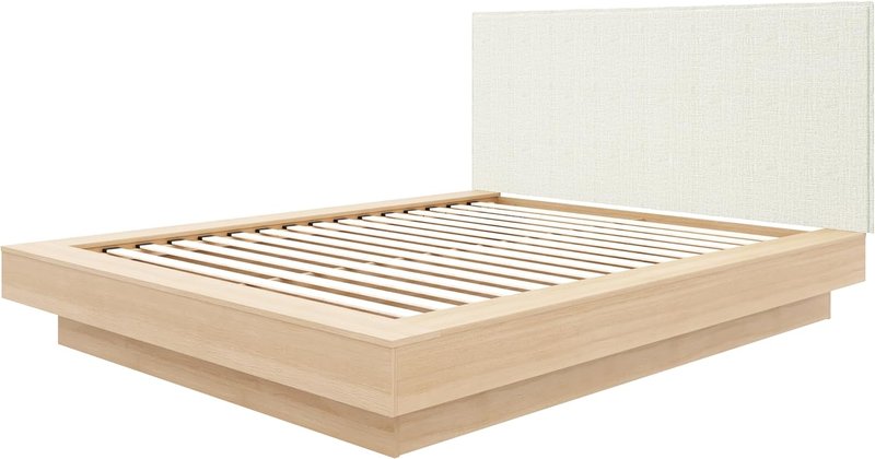 Nexera Julian 2-Piece Upholstered Bed Set, Queen Queen Blonde Oak and Mist Grey