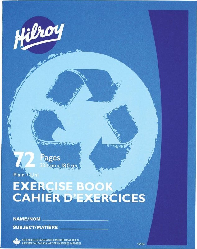 Hilroy Recycled Stitched Exercise Book, Plain White Paper, 72 Pages/36 Sheets, Blue Cover, 1 Case of 48 Books (12154R) Case of 48 Blue