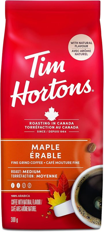 Tim Hortons Maple, Fine Grind Coffee, Medium Roast, 300g Bag Maple 300 g (Pack of 1)