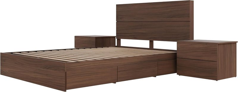Nexera Milo 4-Piece Reversible Storage Bedroom Set, Brown, Queen Queen Walnut