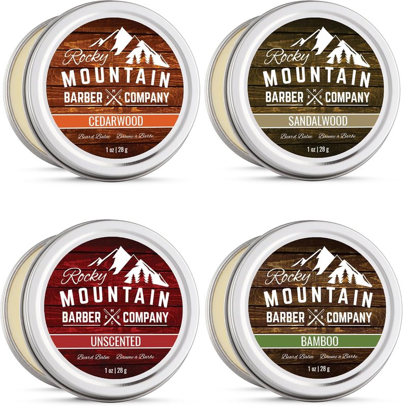 Beard Balm Variety Pack - Canadian Made - 4 Beard Balm Samples (1 oz each) - Made with Argan Oil, Shea Butter, Coconut Oil, & Jojoba Oil