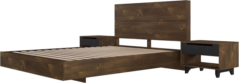Nexera Milo 4-Piece Floating Platform Bedroom Set, Brown, Double Full Truffle & Black