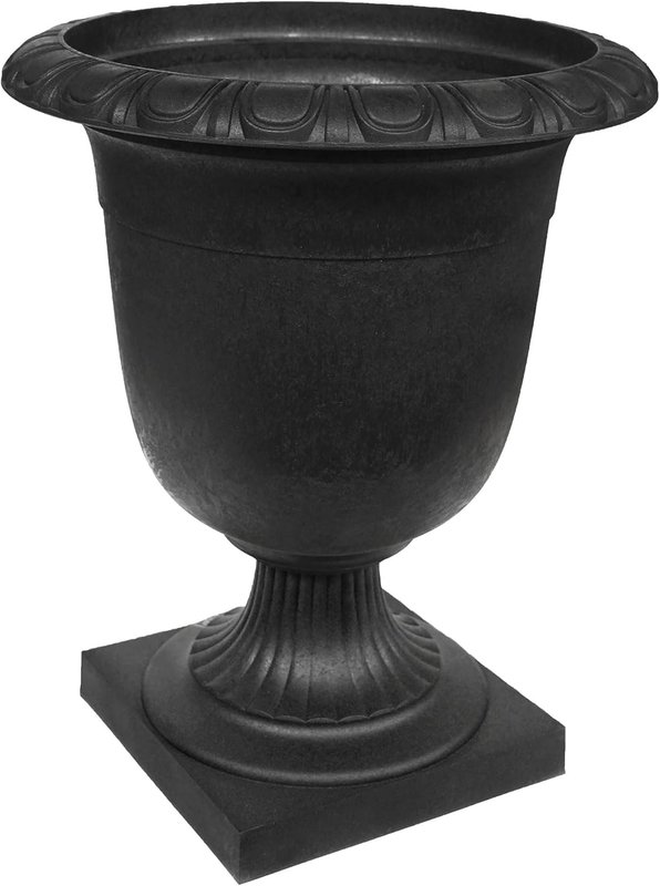 Tierra Verde Indoor & Outdoor Self-Watering Tall Urn Planter, Crescendo, 19" x 23", Black - Decorative Planting Containers for Plants and Flowers - Gardening and Flowering Accessories