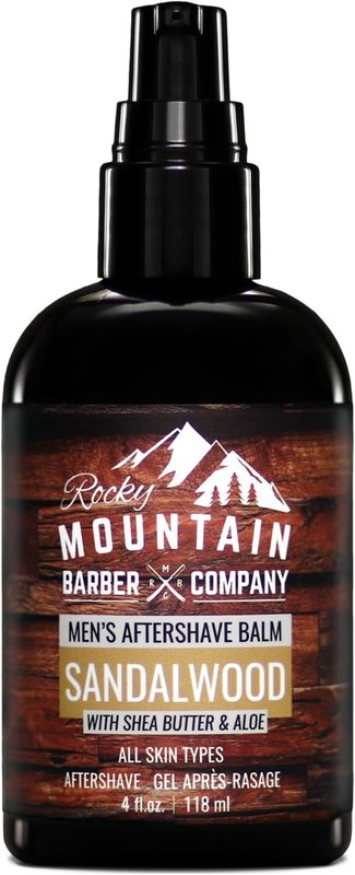 Aftershave Balm for Men – Made in Canada - With Sandalwood Essential Oil, Coconut Oil and Shea Butter – Applies Easily - 4 oz by Rocky Mountain Barber Company