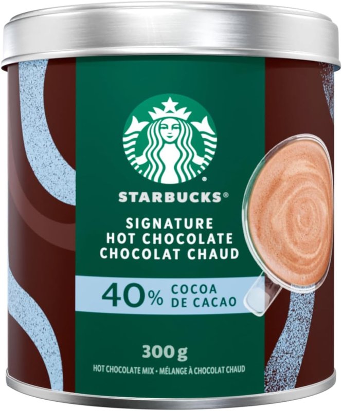 STARBUCKS SIGNATURE HOT CHOCOLATE Mix, 40% Cocoa, Proudly Prepared in Canada with 100% Rainforest Alliance Sustainably Sourced Cocoa, 300g Canister