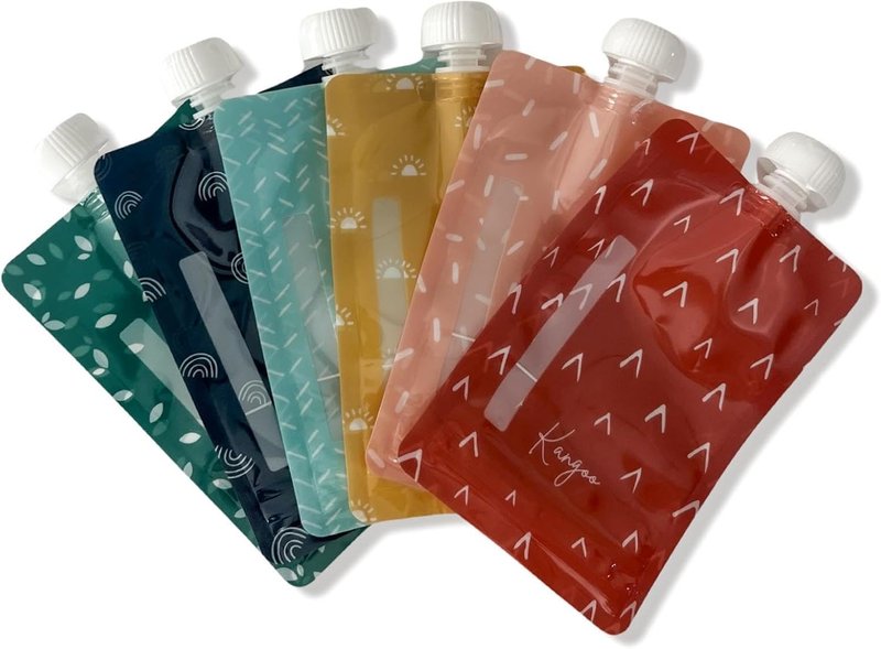 Reusable Baby Food Pouches Storage | Snacks | Purees, Apple Sauces, Smoothies | 6 Pack BPA-Free Plastic Refillable Squeeze Pouch | 5oz | Double Lock Zipper | Toddler Boho