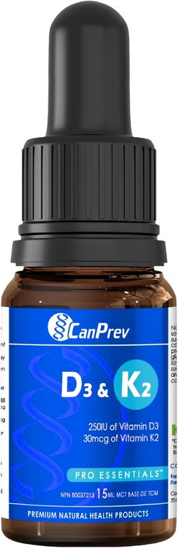 CanPrev D3 & K2 Drops - MCT Base 15ml, 450-Drops 112-Servings - Liquid Vitamin D3 with K2 for Enhanced Absorption- Supports The Development and Maintenance Of Bones and Teeth - Gluten-Free Unflavored 15 ml (Pack of 1)