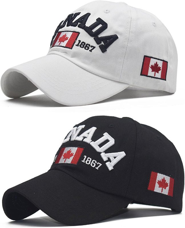 Azjachiny 2 PCS Canada Baseball Cap Canada Souvenirs Adjustable Hats Gifts for Men Women 0-1 Black+white