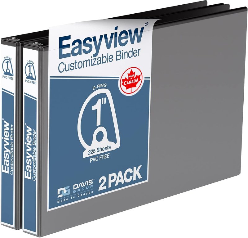 Easyview Premium 1-Inch D-Ring Binders with Clear-View Covers, Spreadsheet-View Binders for School, Office, or Home, 11 Inches by 17 Inches, Pack of 2, 1", BlackD- 1 Inch Black