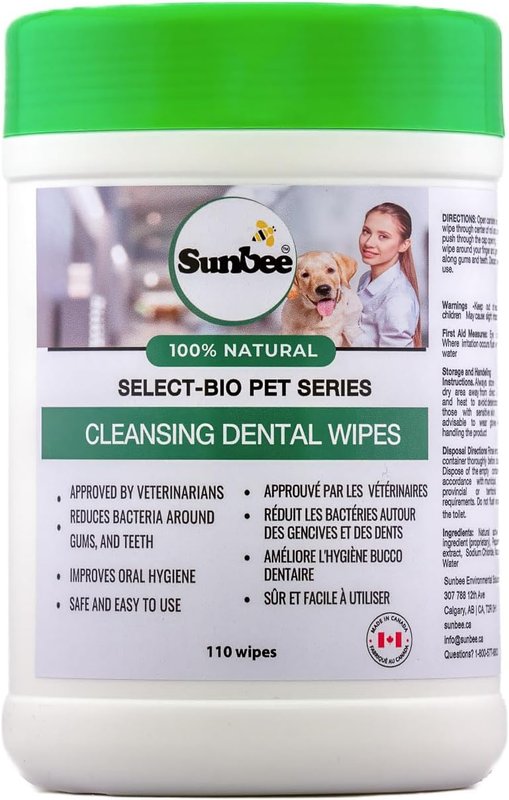 Made in Canada Sunbee Premium Oral and Dental Cleaning Wipes, Grooming for Pets, Dogs 110-count