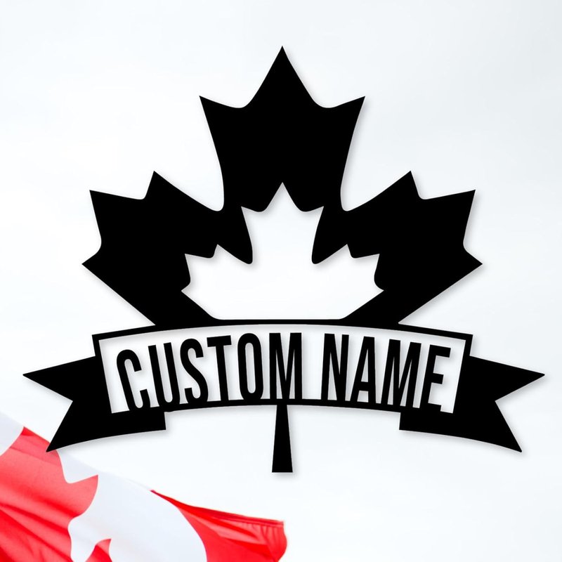 Custom Name Maple Leaf Metal Wall Art, Canada Leaf Metal Sign, Personalized Maple Leaf Monogram Sign, Custom Family Name Sign,Personalized Canadian Maple Leaf Wall Decor (Style B)