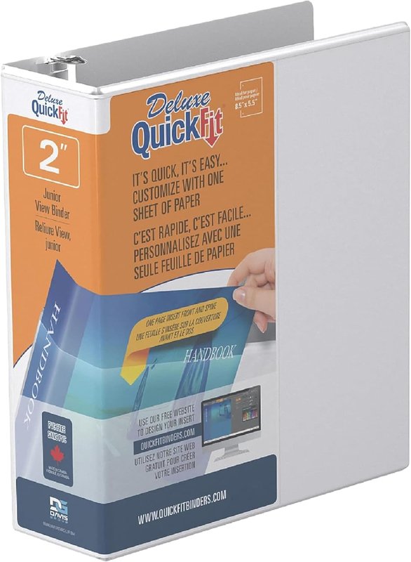 QUICKFIT Antimicrobial Round Ring Binder - 2" Binder Capacity - 5 1/2" x 8 1/2" Sheet Size - Round Ring Fastener - 2 Internal Pocket(s) - White - Recycled - 1 Each, 85130 1 Pack White 2 Inch