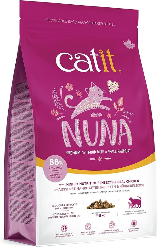 Catit Nuna Premium Cat Food Dry, Insect Protein & Chicken, 5 kg, Dry Cat Food, Cat Dry Food, Nourriture Pour Chat, Manger Pour Chat, Catfood, Dry Cat Food Indoor, Indoor Cat Food, Croquettes Pour Chat