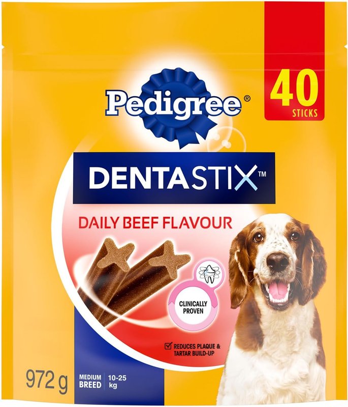 PEDIGREE DENTASTIX Oral Care Dog Treats for Medium Dogs - Beef, 40 Sticks Beef 40 Count (Pack of 1) Dog Treats