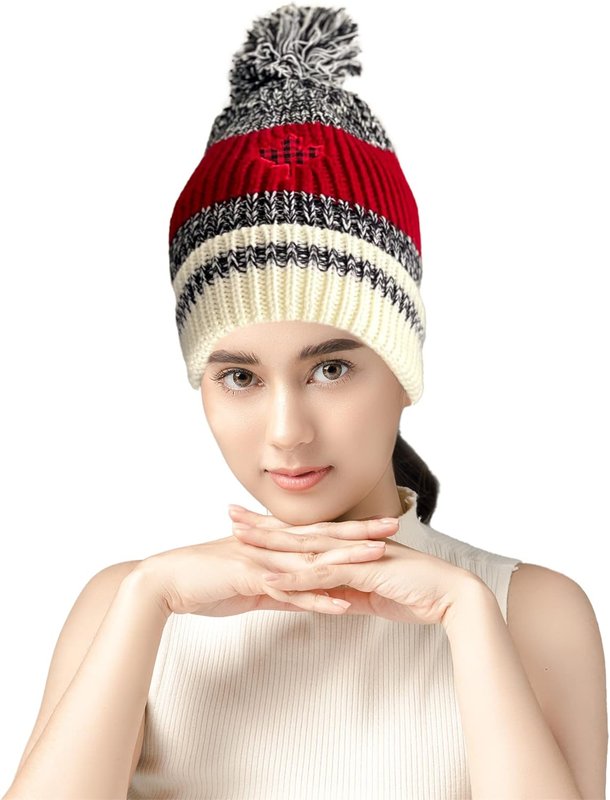 Doorbeen Canada Maple Leaf Beanie Hats Canadian Flag Winter Beanies for Women Men Cotton (Red and Black)