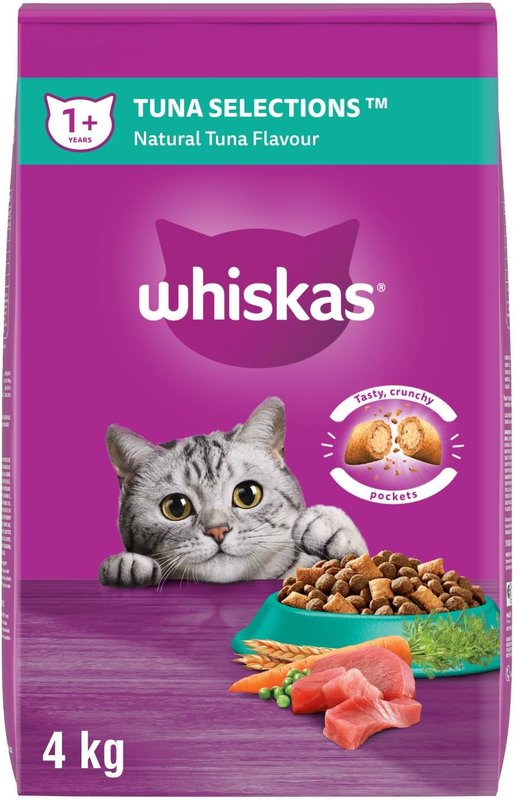 Whiskas Tuna Selections Adult Dry Cat Food – Natural Tuna Flavour, 4kg Bag