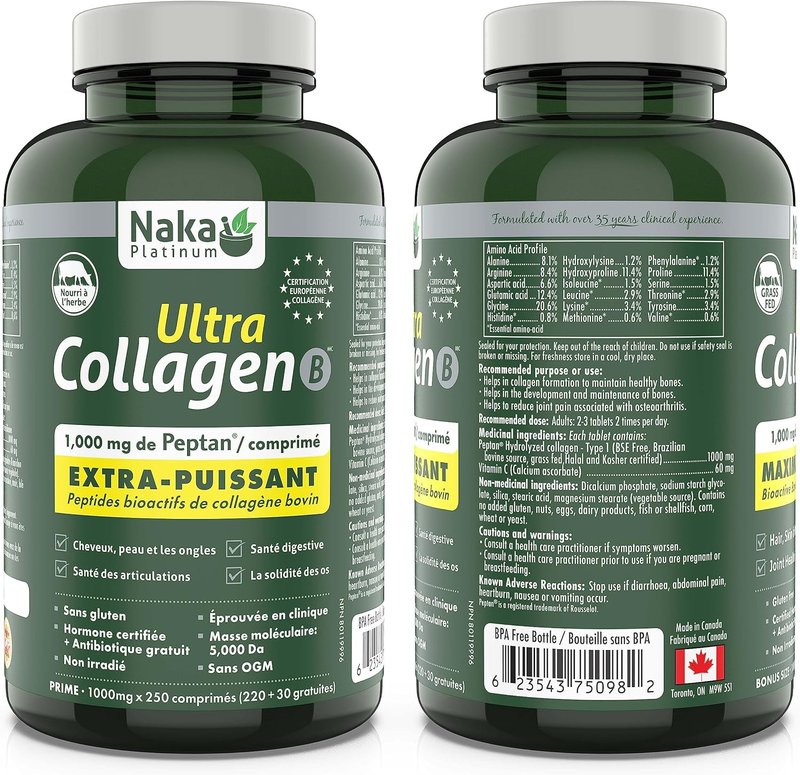 1,000 mg x 250 tabs Bioactive BOVINE COLLAGEN Peptides Protein. Better Absorption. Grass Fed. For Hair, Skin, Nails, Joint Health, Bone Strength, Digestive Health - 250 tablets