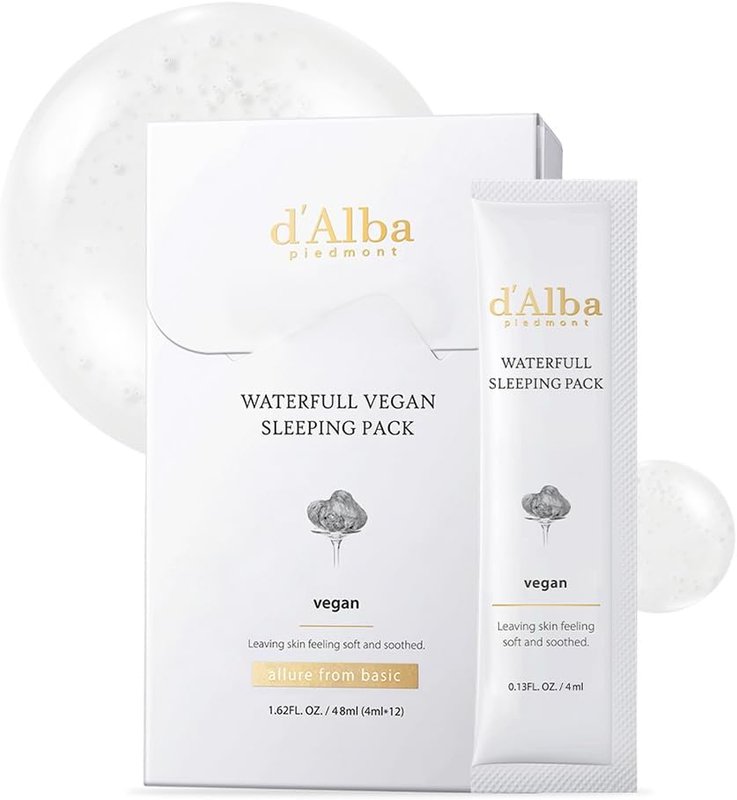 d'alba Piedmont Italian White Truffle Waterfull Vegan Sleeping Pack, Non Wash-off, Hydrating Overnight Face Mask with White Truffles, Safe for Sensitive Skin, Portable Gel-Type Mask, Korean Skincare (4ml*12packs)