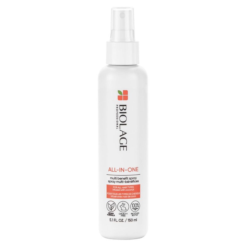 BIOLAGE Multi-Benefit Hair Treatment, All-In-One Infusion Coconut Spray, Heat Protectant, Hydrates, Detangles, Controls Frizz, 150 ML